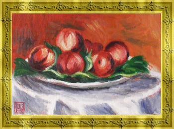 皿の上の桃-ルノワール