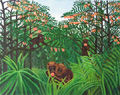 ルソー-熱帯風景、オレンジの森の猿たち